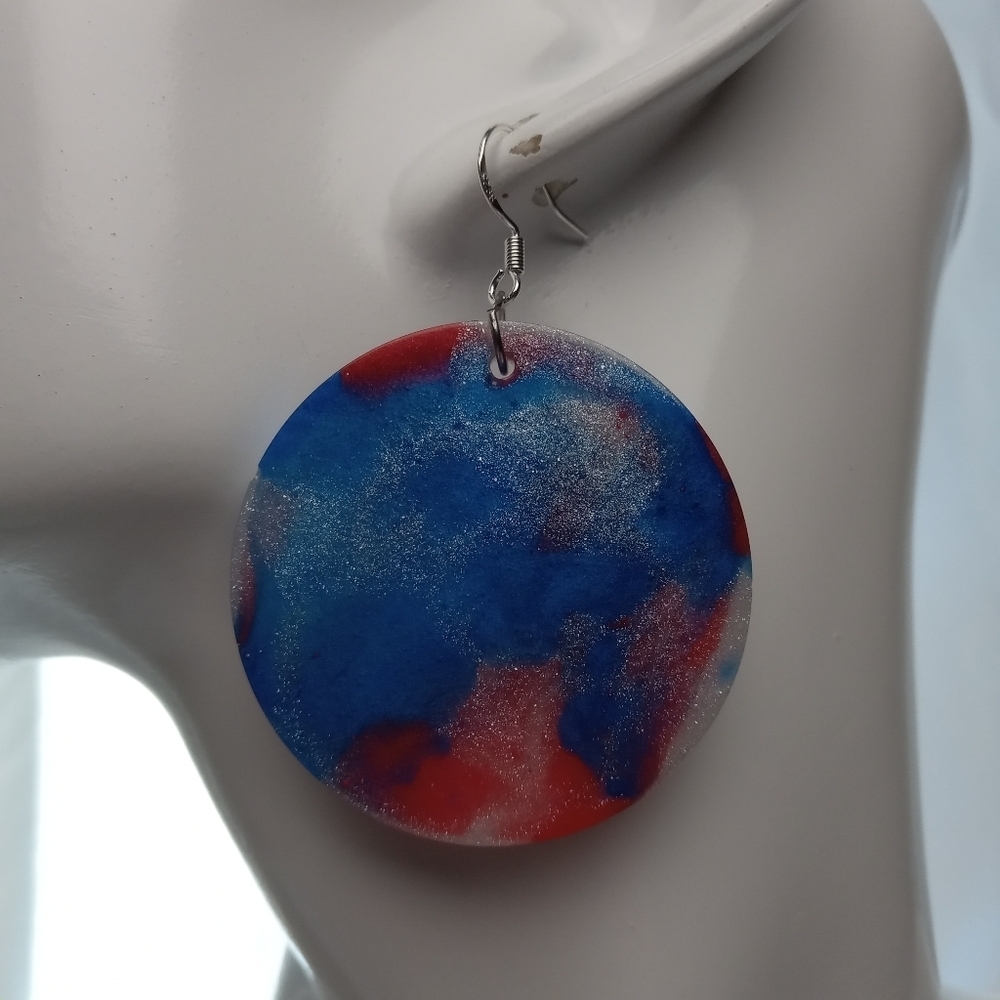 Hand Crafted Blue and Red Statement Earrings